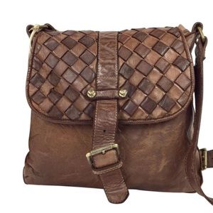 Civico93 woven leather flap crossbody bag